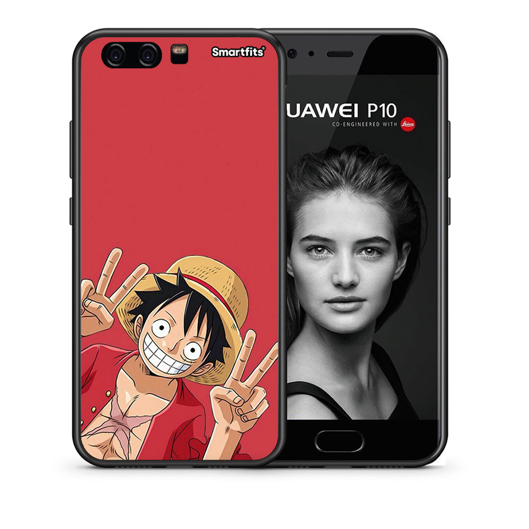 Θήκη Huawei P10 Lite Pirate Luffy από τη Smartfits με σχέδιο στο πίσω μέρος και μαύρο περίβλημα | Huawei P10 Lite Pirate Luffy case with colorful back and black bezels