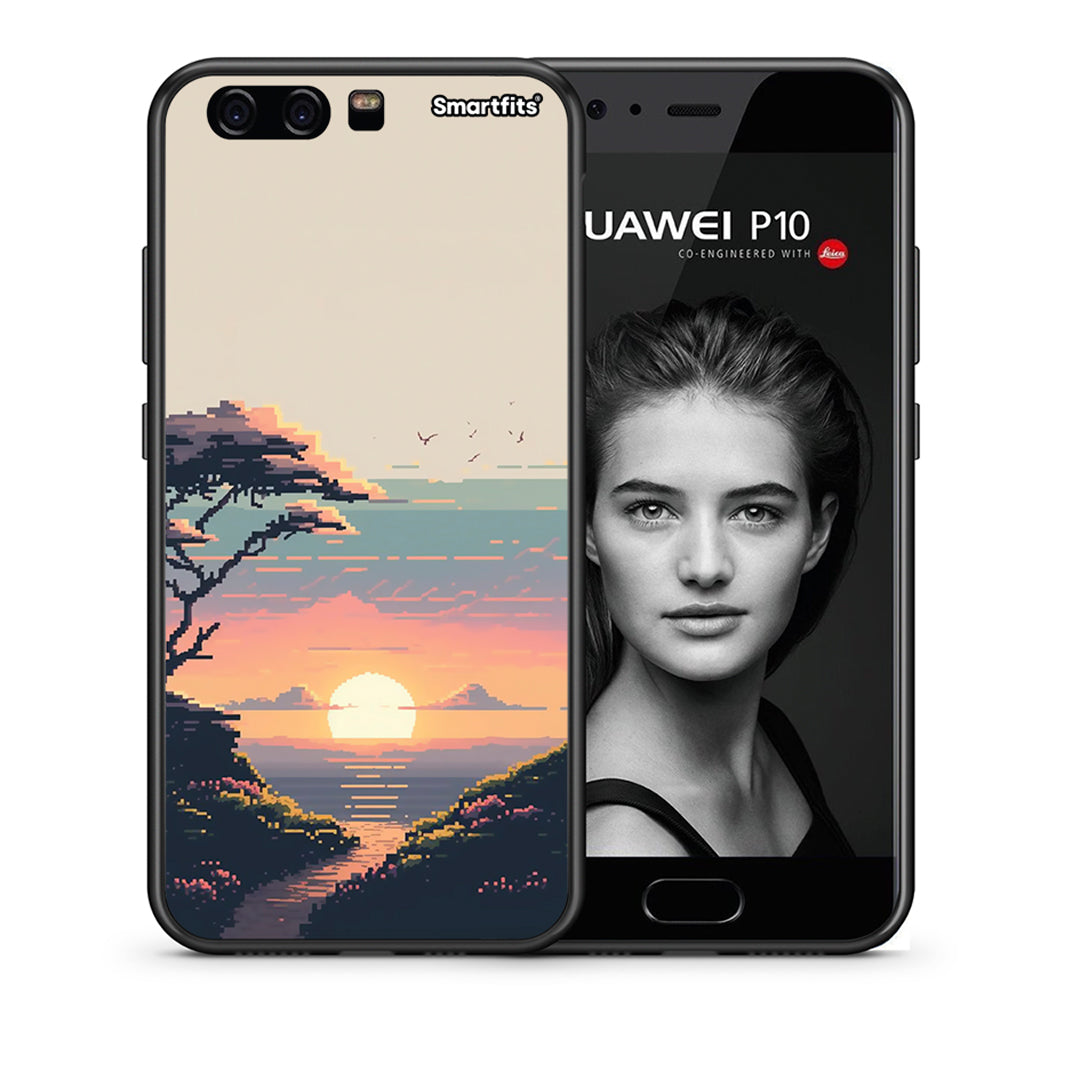 Θήκη Huawei P10 Pixel Sunset από τη Smartfits με σχέδιο στο πίσω μέρος και μαύρο περίβλημα | Huawei P10 Pixel Sunset case with colorful back and black bezels