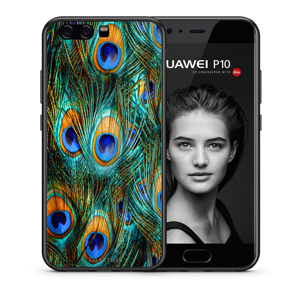 Θήκη Huawei P10 Real Peacock Feathers από τη Smartfits με σχέδιο στο πίσω μέρος και μαύρο περίβλημα | Huawei P10 Real Peacock Feathers case with colorful back and black bezels