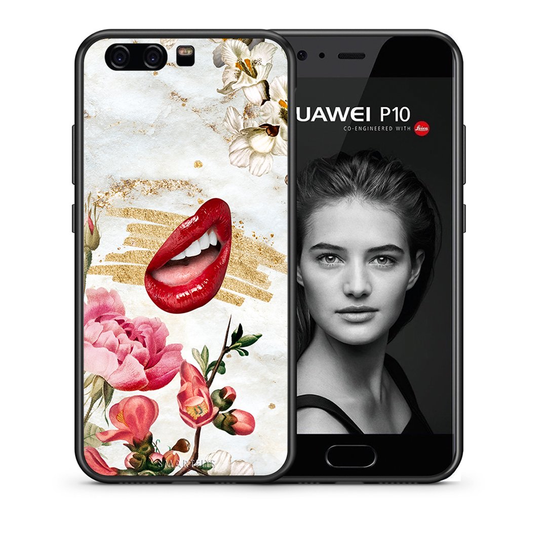 Θήκη Huawei P10 Lite Red Lips από τη Smartfits με σχέδιο στο πίσω μέρος και μαύρο περίβλημα | Huawei P10 Lite Red Lips case with colorful back and black bezels