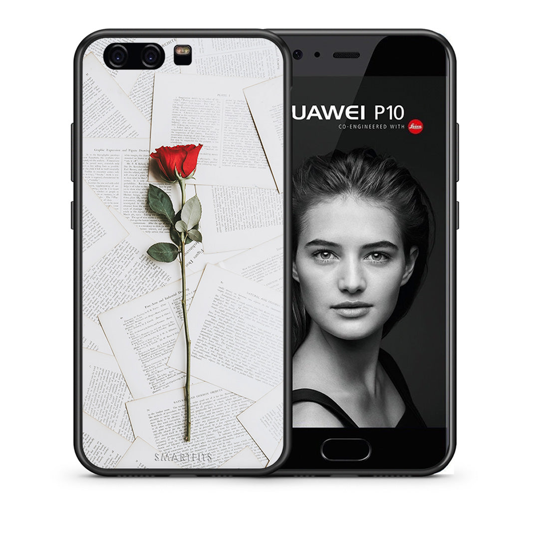 Θήκη Huawei P10 Lite Red Rose από τη Smartfits με σχέδιο στο πίσω μέρος και μαύρο περίβλημα | Huawei P10 Lite Red Rose case with colorful back and black bezels