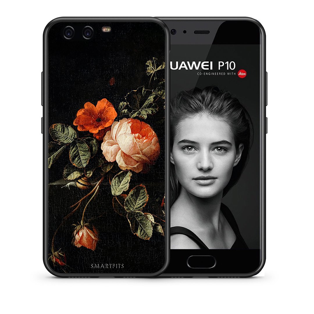 Θήκη Huawei P10 Vintage Roses από τη Smartfits με σχέδιο στο πίσω μέρος και μαύρο περίβλημα | Huawei P10 Vintage Roses case with colorful back and black bezels