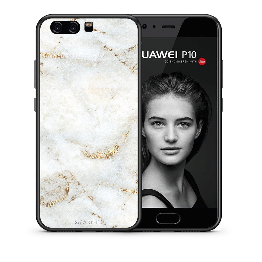 Θήκη Huawei P10 White Gold Marble από τη Smartfits με σχέδιο στο πίσω μέρος και μαύρο περίβλημα | Huawei P10 White Gold Marble case with colorful back and black bezels