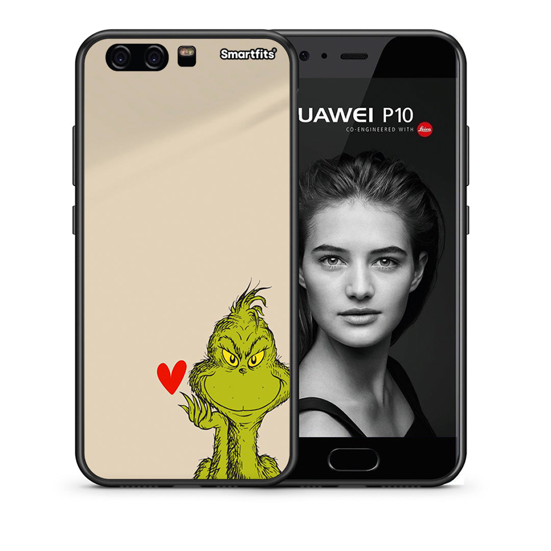 Θήκη Huawei P10 Xmas Grinch από τη Smartfits με σχέδιο στο πίσω μέρος και μαύρο περίβλημα | Huawei P10 Xmas Grinch case with colorful back and black bezels