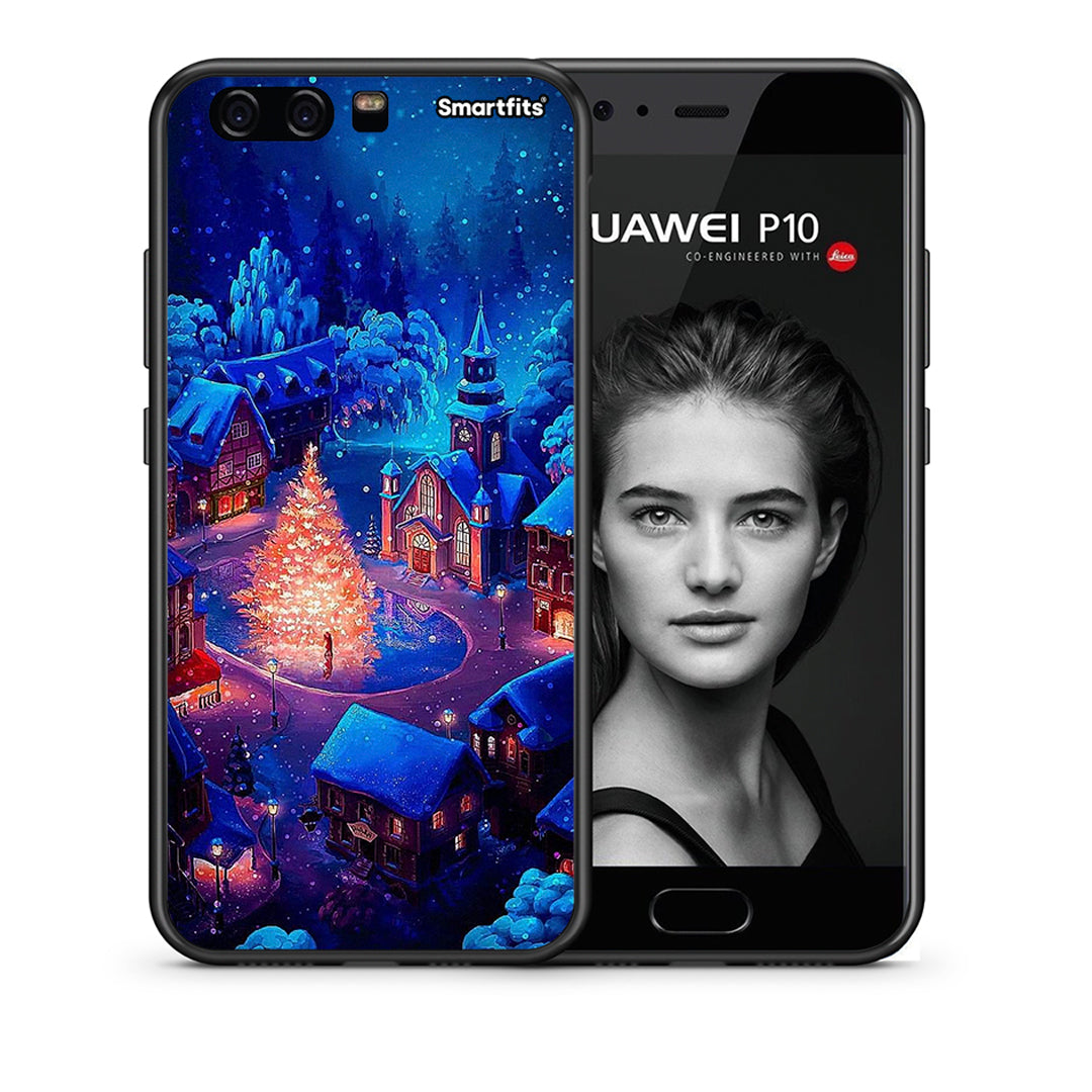 Θήκη Huawei P10 Xmas Village από τη Smartfits με σχέδιο στο πίσω μέρος και μαύρο περίβλημα | Huawei P10 Xmas Village case with colorful back and black bezels