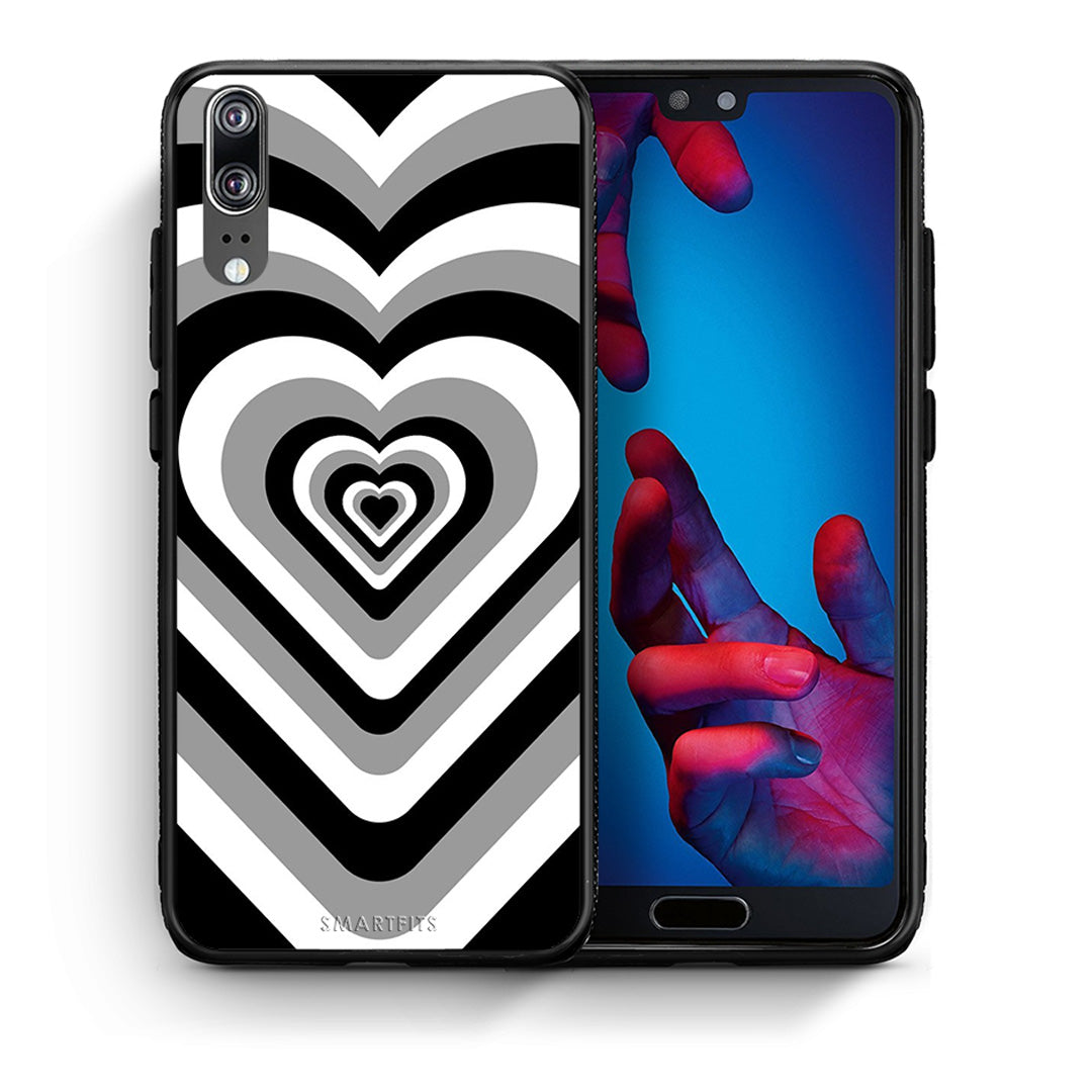 Θήκη Huawei P20 Black Hearts από τη Smartfits με σχέδιο στο πίσω μέρος και μαύρο περίβλημα | Huawei P20 Black Hearts case with colorful back and black bezels