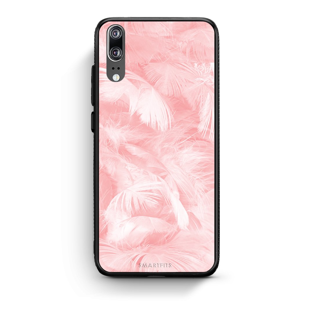 33 - Huawei P20  Pink Feather Boho case, cover, bumper