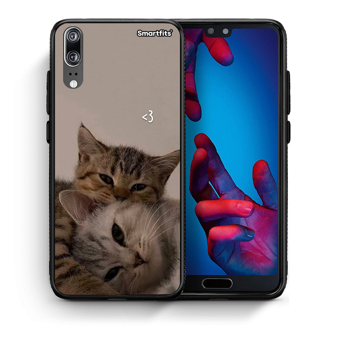 Θήκη Huawei P20 Cats In Love από τη Smartfits με σχέδιο στο πίσω μέρος και μαύρο περίβλημα | Huawei P20 Cats In Love case with colorful back and black bezels
