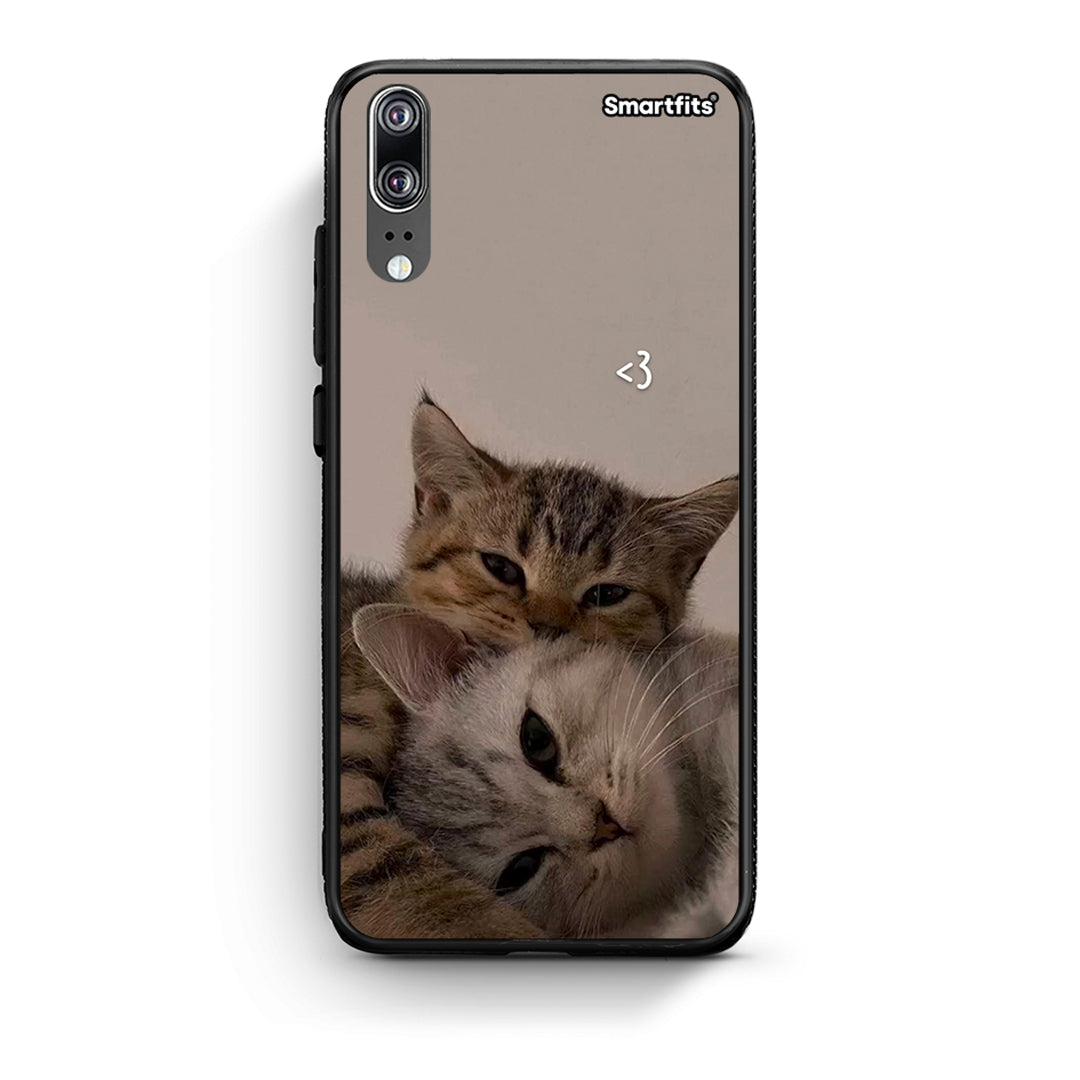Huawei P20 Cats In Love Θήκη από τη Smartfits με σχέδιο στο πίσω μέρος και μαύρο περίβλημα | Smartphone case with colorful back and black bezels by Smartfits