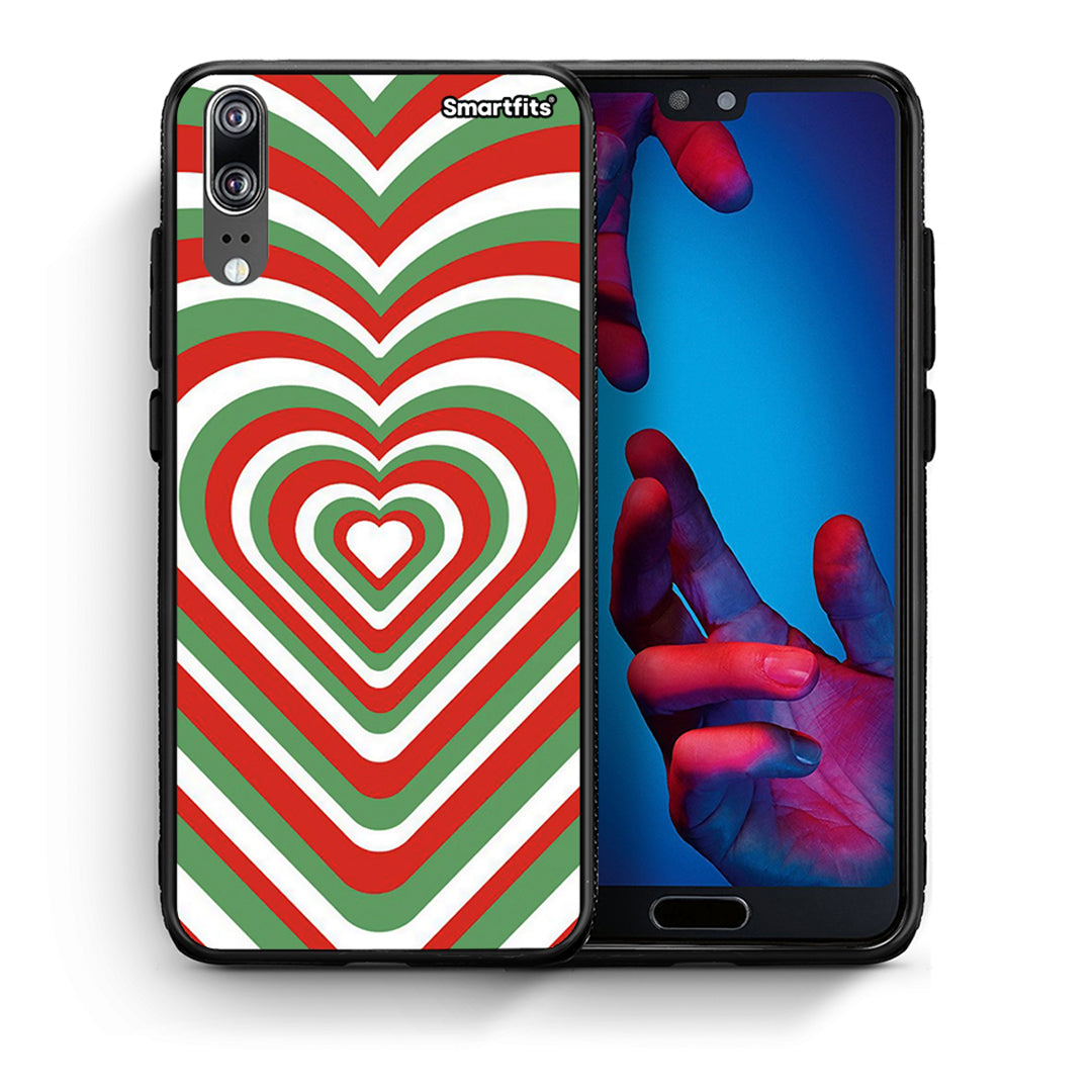 Θήκη Huawei P20 Christmas Hearts από τη Smartfits με σχέδιο στο πίσω μέρος και μαύρο περίβλημα | Huawei P20 Christmas Hearts case with colorful back and black bezels