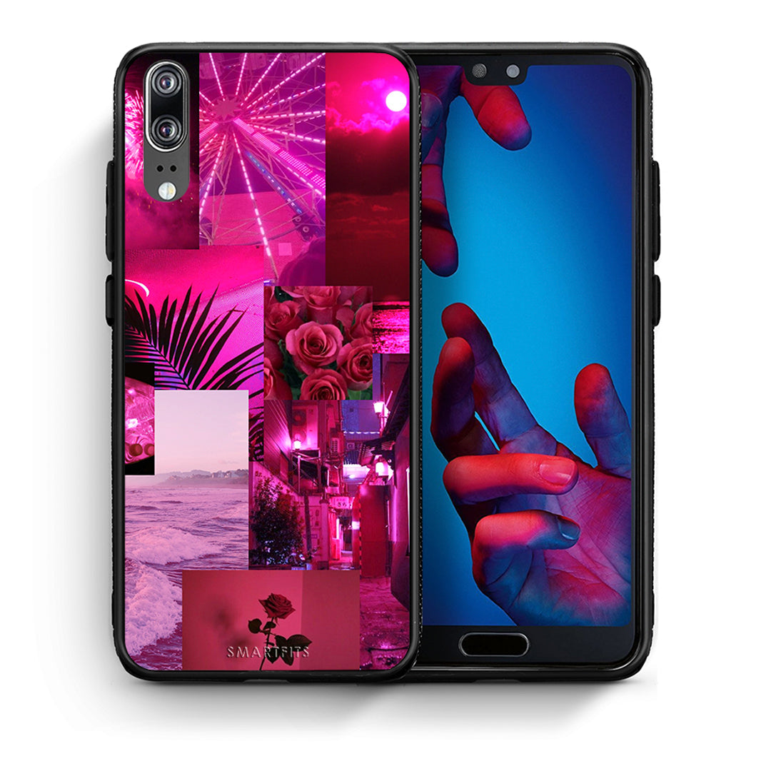 Θήκη Αγίου Βαλεντίνου Huawei P20 Collage Red Roses από τη Smartfits με σχέδιο στο πίσω μέρος και μαύρο περίβλημα | Huawei P20 Collage Red Roses case with colorful back and black bezels