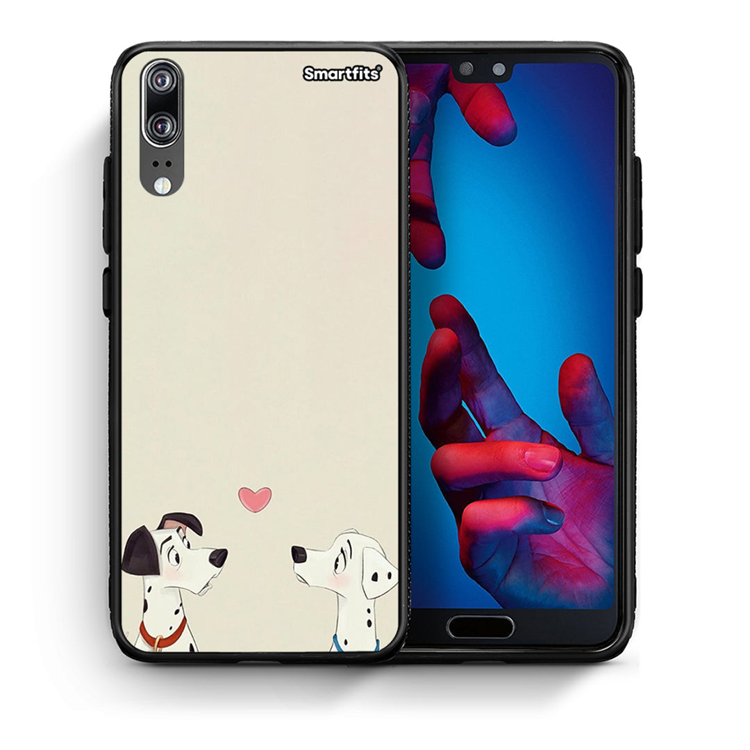 Θήκη Huawei P20 Dalmatians Love από τη Smartfits με σχέδιο στο πίσω μέρος και μαύρο περίβλημα | Huawei P20 Dalmatians Love case with colorful back and black bezels