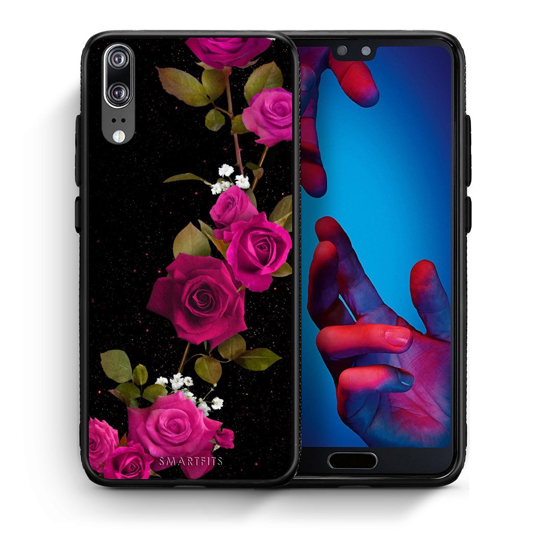 Θήκη Huawei P20 Red Roses Flower από τη Smartfits με σχέδιο στο πίσω μέρος και μαύρο περίβλημα | Huawei P20 Red Roses Flower case with colorful back and black bezels