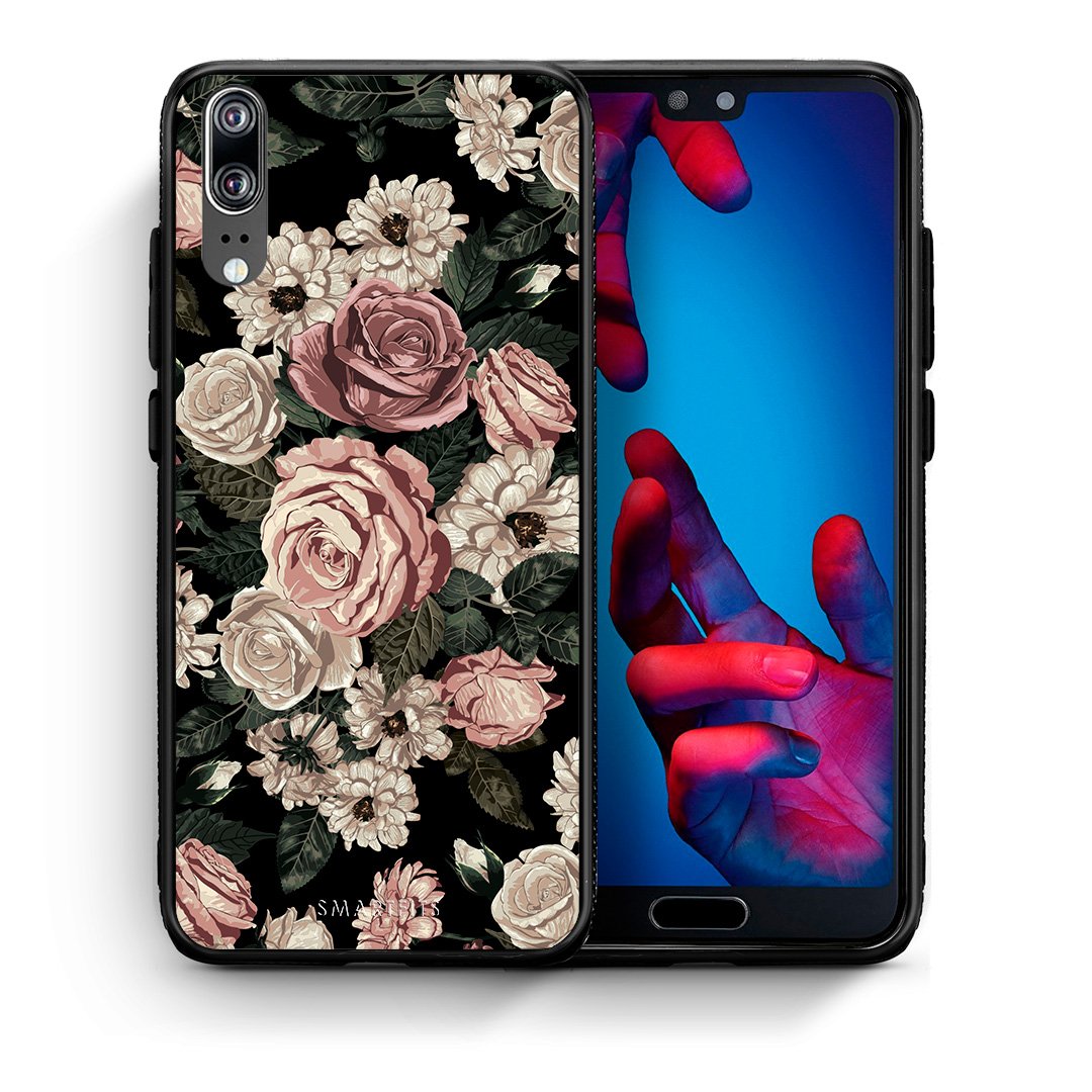 Θήκη Huawei P20 Wild Roses Flower από τη Smartfits με σχέδιο στο πίσω μέρος και μαύρο περίβλημα | Huawei P20 Wild Roses Flower case with colorful back and black bezels