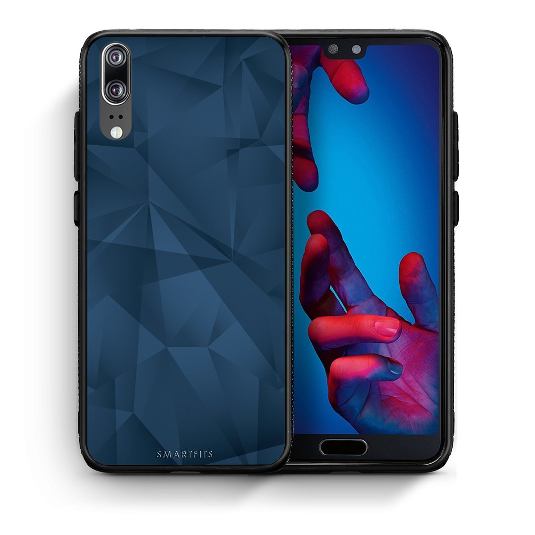 Θήκη Huawei P20 Blue Abstract Geometric από τη Smartfits με σχέδιο στο πίσω μέρος και μαύρο περίβλημα | Huawei P20 Blue Abstract Geometric case with colorful back and black bezels