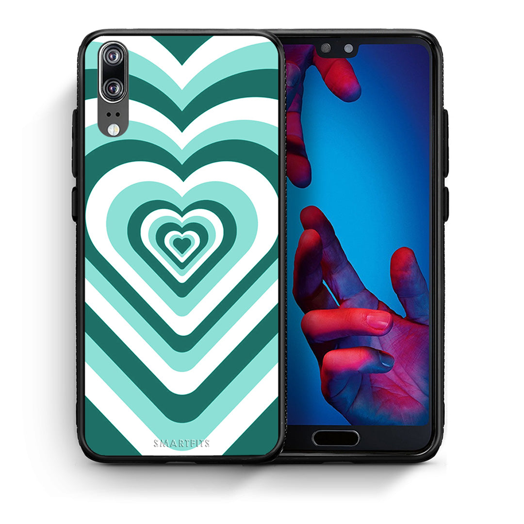 Θήκη Huawei P20 Green Hearts από τη Smartfits με σχέδιο στο πίσω μέρος και μαύρο περίβλημα | Huawei P20 Green Hearts case with colorful back and black bezels