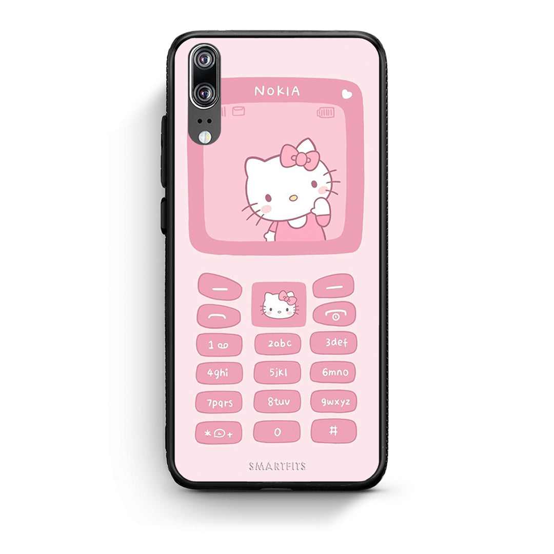 Huawei P20 Hello Kitten Θήκη Αγίου Βαλεντίνου από τη Smartfits με σχέδιο στο πίσω μέρος και μαύρο περίβλημα | Smartphone case with colorful back and black bezels by Smartfits