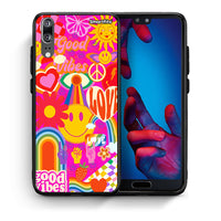 Thumbnail for Θήκη Huawei P20 Hippie Love από τη Smartfits με σχέδιο στο πίσω μέρος και μαύρο περίβλημα | Huawei P20 Hippie Love case with colorful back and black bezels
