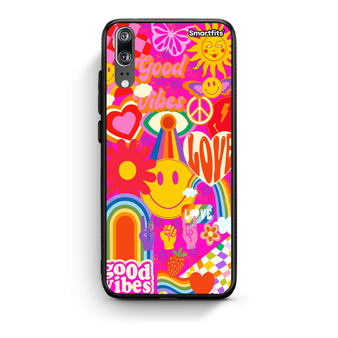 Huawei P20 Hippie Love θήκη από τη Smartfits με σχέδιο στο πίσω μέρος και μαύρο περίβλημα | Smartphone case with colorful back and black bezels by Smartfits
