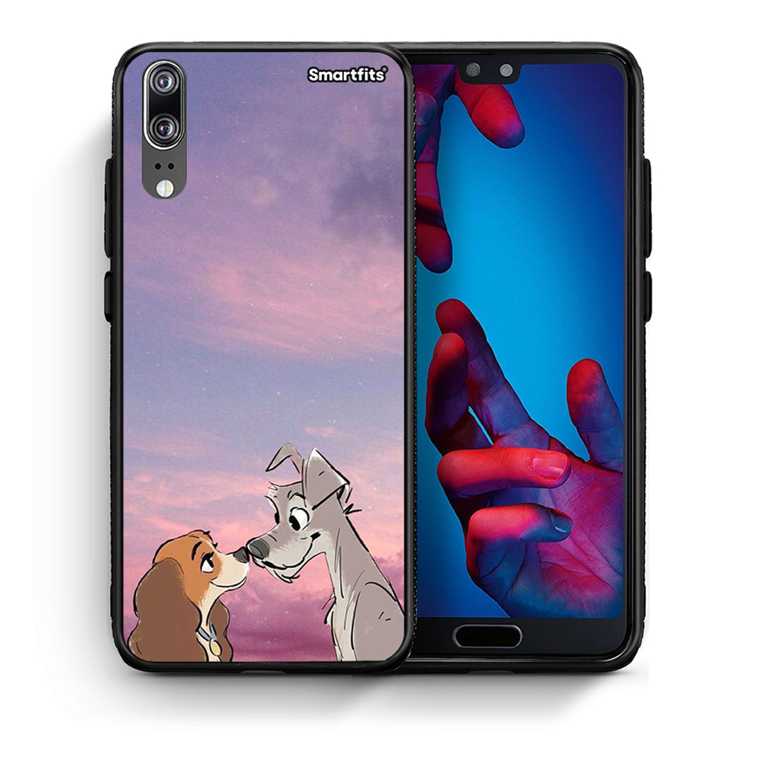 Θήκη Huawei P20 Lady And Tramp από τη Smartfits με σχέδιο στο πίσω μέρος και μαύρο περίβλημα | Huawei P20 Lady And Tramp case with colorful back and black bezels