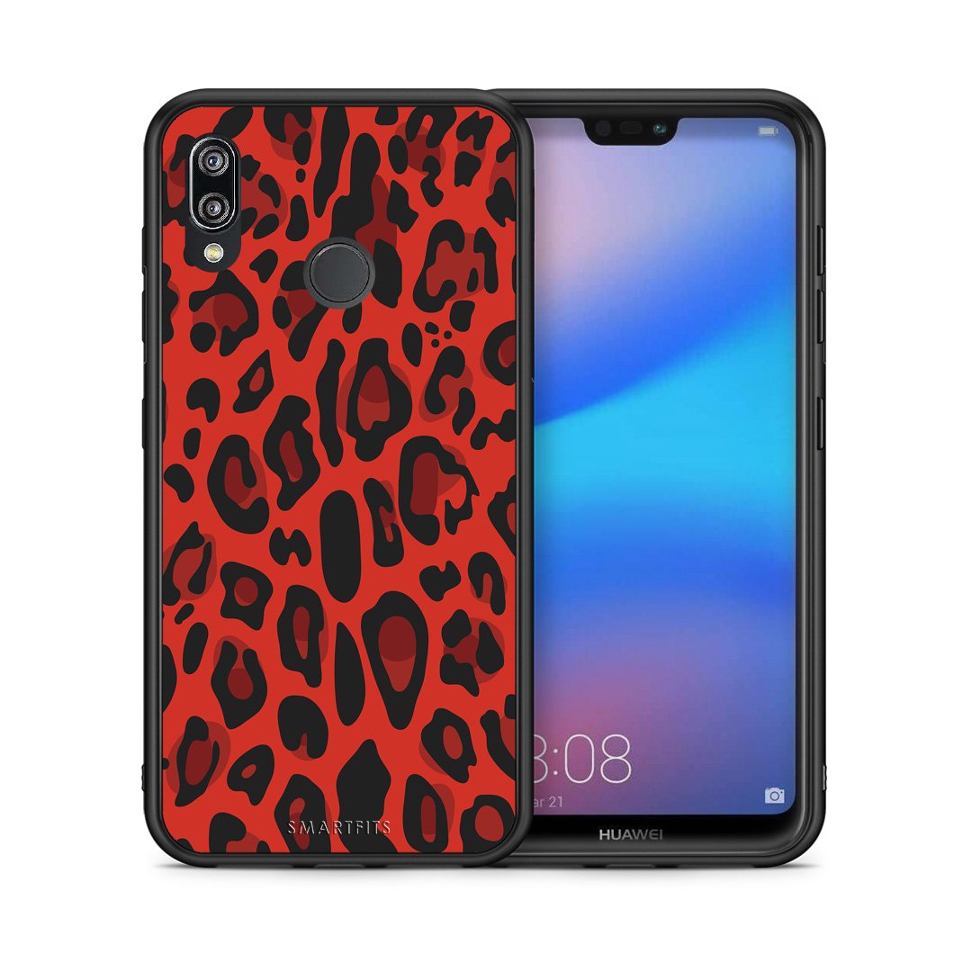 Θήκη Huawei P20 Lite Red Leopard Animal από τη Smartfits με σχέδιο στο πίσω μέρος και μαύρο περίβλημα | Huawei P20 Lite Red Leopard Animal case with colorful back and black bezels