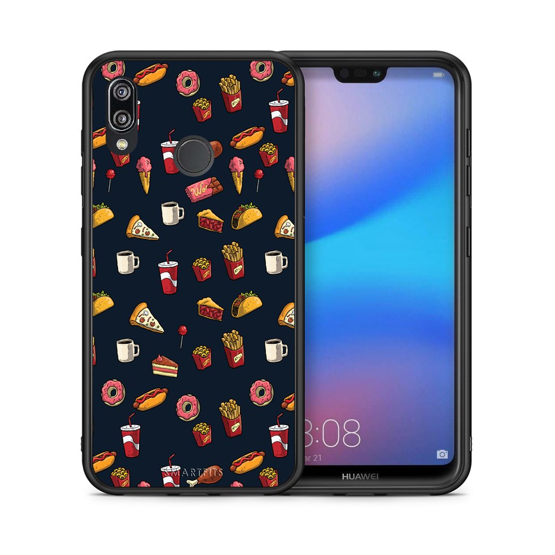 Θήκη Huawei P20 Lite Hungry Random από τη Smartfits με σχέδιο στο πίσω μέρος και μαύρο περίβλημα | Huawei P20 Lite Hungry Random case with colorful back and black bezels