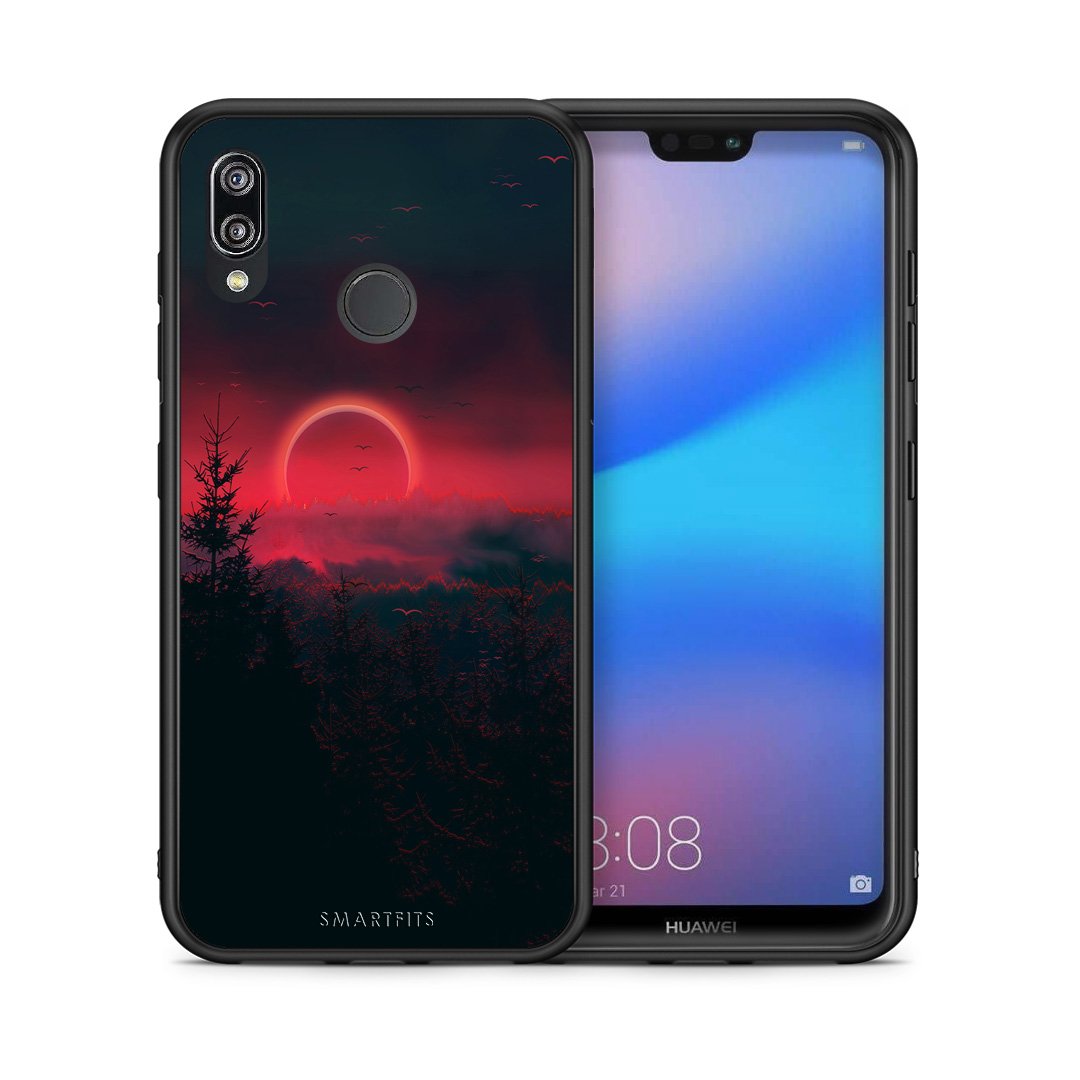 Θήκη Huawei P20 Lite Sunset Tropic από τη Smartfits με σχέδιο στο πίσω μέρος και μαύρο περίβλημα | Huawei P20 Lite Sunset Tropic case with colorful back and black bezels