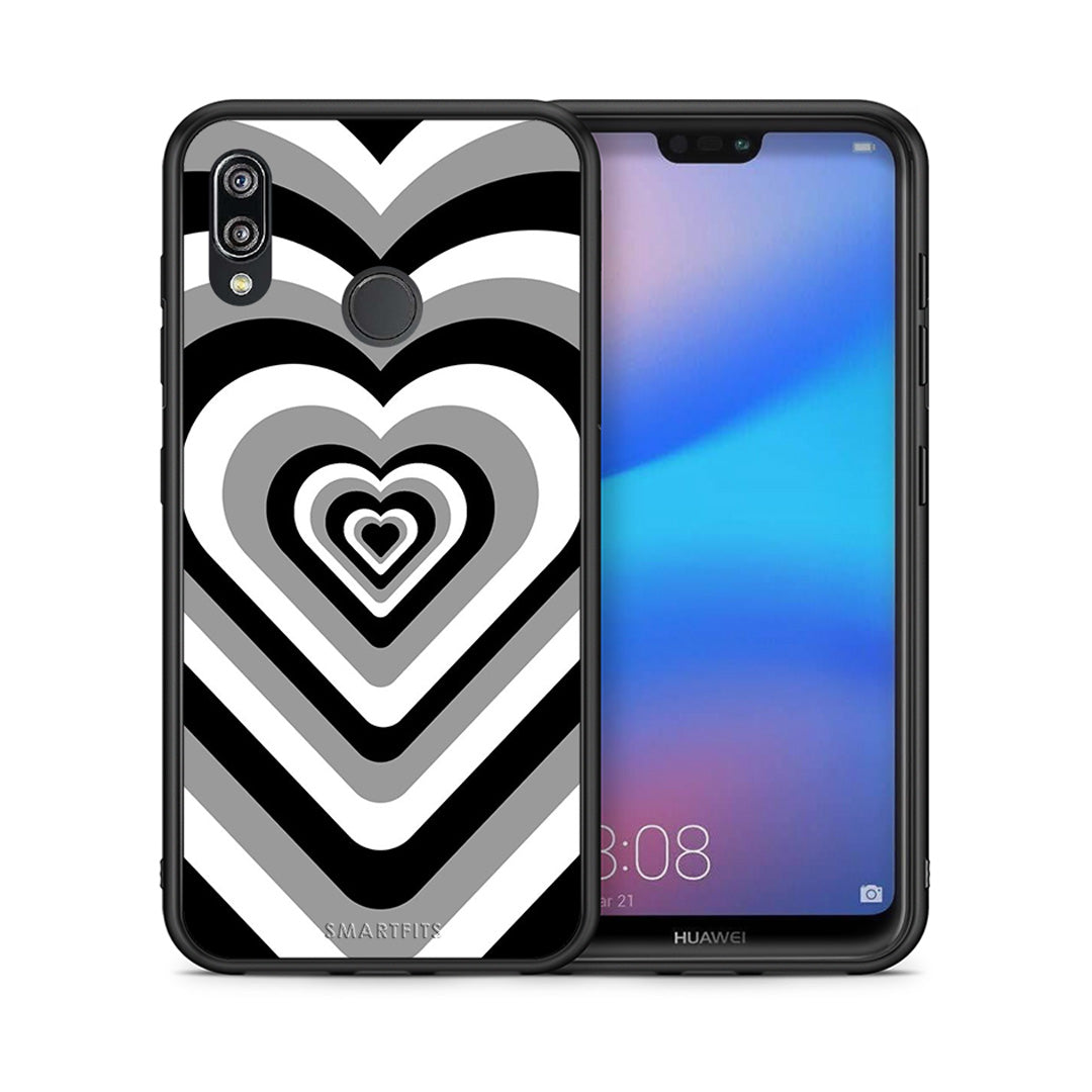 Θήκη Huawei P20 Lite Black Hearts από τη Smartfits με σχέδιο στο πίσω μέρος και μαύρο περίβλημα | Huawei P20 Lite Black Hearts case with colorful back and black bezels