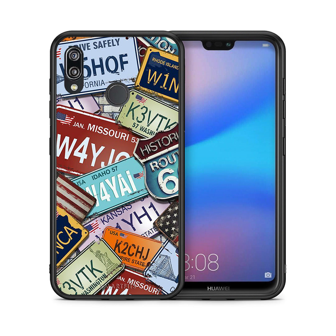 Θήκη Huawei P20 Lite Car Plates από τη Smartfits με σχέδιο στο πίσω μέρος και μαύρο περίβλημα | Huawei P20 Lite Car Plates case with colorful back and black bezels