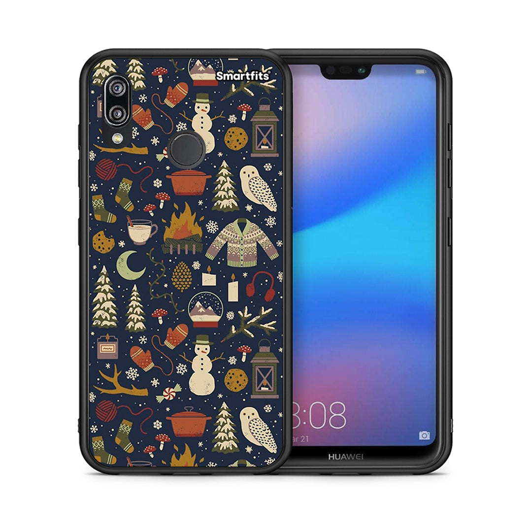 Θήκη Huawei P20 Lite Christmas Elements από τη Smartfits με σχέδιο στο πίσω μέρος και μαύρο περίβλημα | Huawei P20 Lite Christmas Elements case with colorful back and black bezels