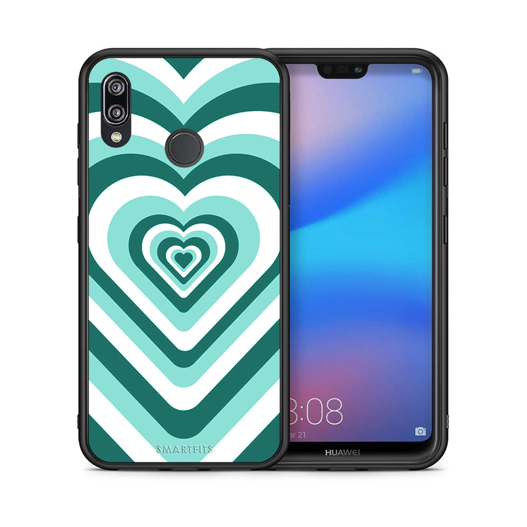 Θήκη Huawei P20 Lite Green Hearts από τη Smartfits με σχέδιο στο πίσω μέρος και μαύρο περίβλημα | Huawei P20 Lite Green Hearts case with colorful back and black bezels