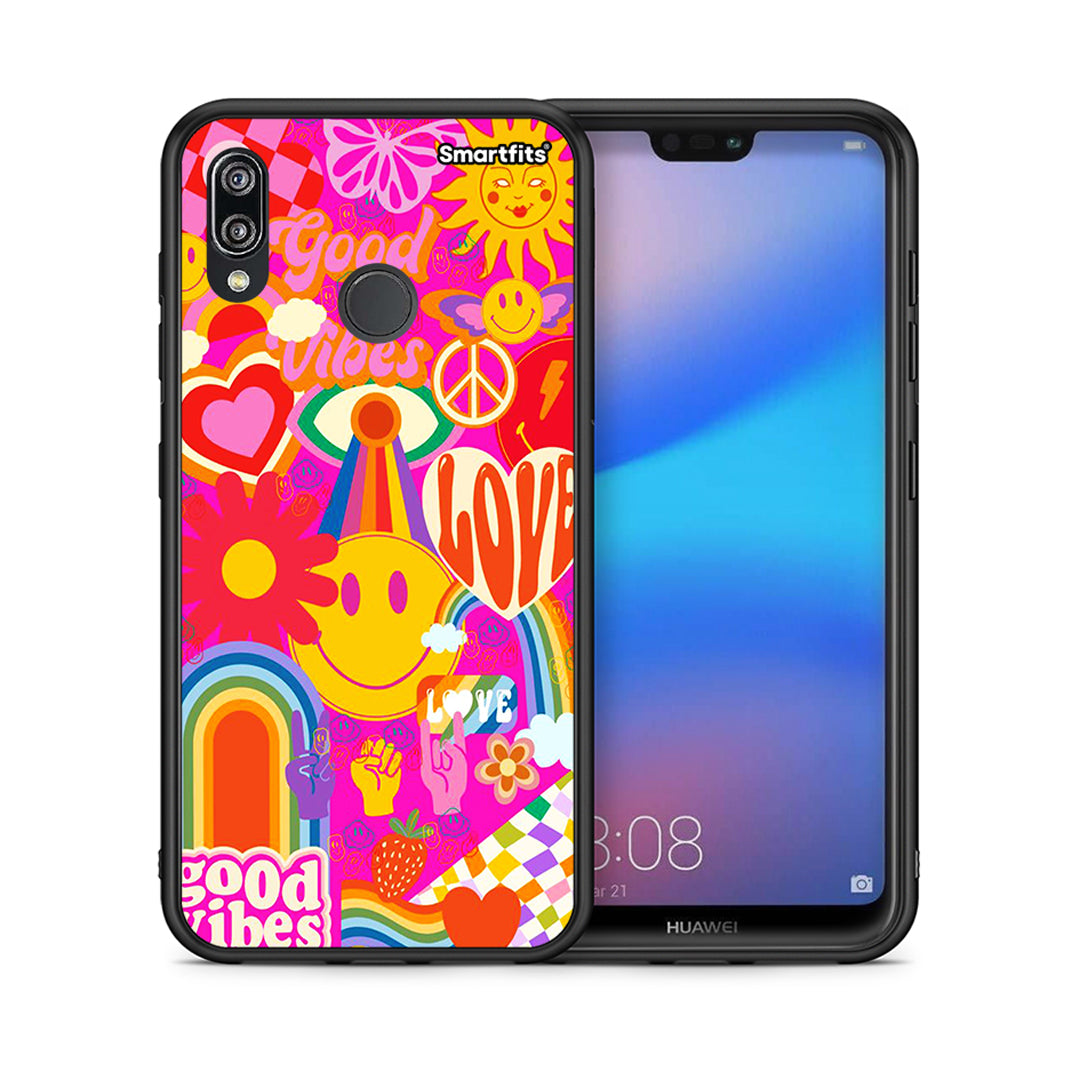Θήκη Huawei P20 Lite Hippie Love από τη Smartfits με σχέδιο στο πίσω μέρος και μαύρο περίβλημα | Huawei P20 Lite Hippie Love case with colorful back and black bezels