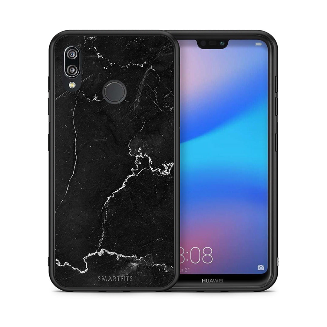 Θήκη Huawei P20 Lite Marble Black από τη Smartfits με σχέδιο στο πίσω μέρος και μαύρο περίβλημα | Huawei P20 Lite Marble Black case with colorful back and black bezels