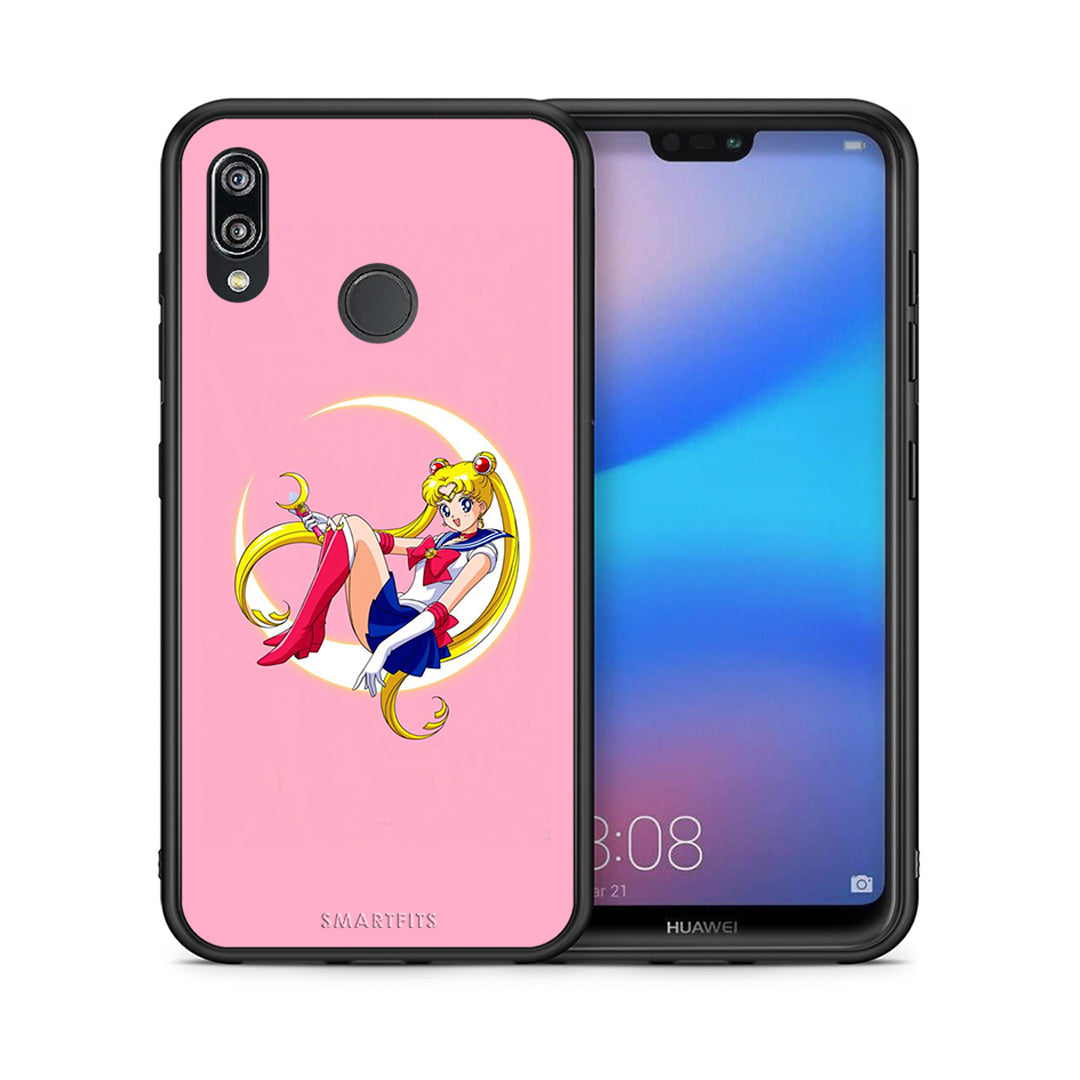 Θήκη Huawei P20 Lite Moon Girl από τη Smartfits με σχέδιο στο πίσω μέρος και μαύρο περίβλημα | Huawei P20 Lite Moon Girl case with colorful back and black bezels