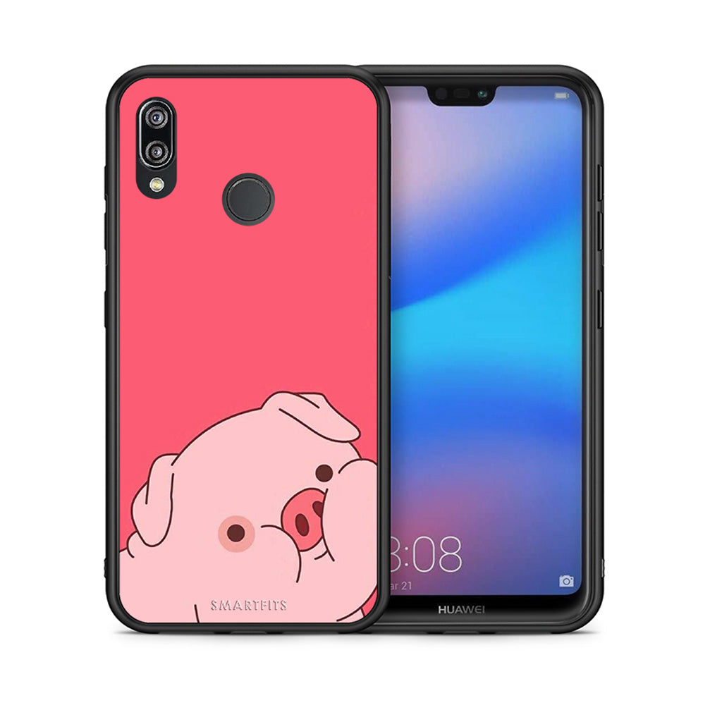 Θήκη Αγίου Βαλεντίνου Huawei P20 Lite Pig Love 1 από τη Smartfits με σχέδιο στο πίσω μέρος και μαύρο περίβλημα | Huawei P20 Lite Pig Love 1 case with colorful back and black bezels