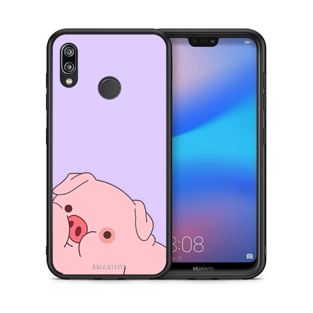 Θήκη Αγίου Βαλεντίνου Huawei P20 Lite Pig Love 2 από τη Smartfits με σχέδιο στο πίσω μέρος και μαύρο περίβλημα | Huawei P20 Lite Pig Love 2 case with colorful back and black bezels