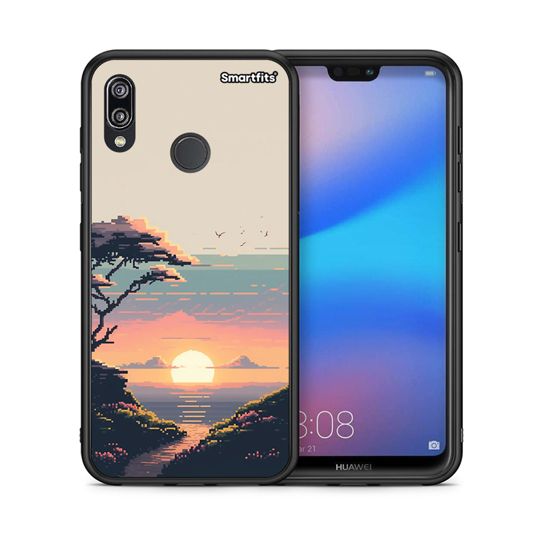 Θήκη Huawei P20 Lite Pixel Sunset από τη Smartfits με σχέδιο στο πίσω μέρος και μαύρο περίβλημα | Huawei P20 Lite Pixel Sunset case with colorful back and black bezels