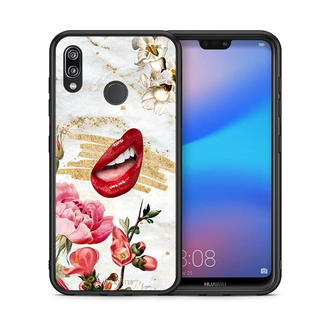 Θήκη Huawei P20 Lite Red Lips από τη Smartfits με σχέδιο στο πίσω μέρος και μαύρο περίβλημα | Huawei P20 Lite Red Lips case with colorful back and black bezels