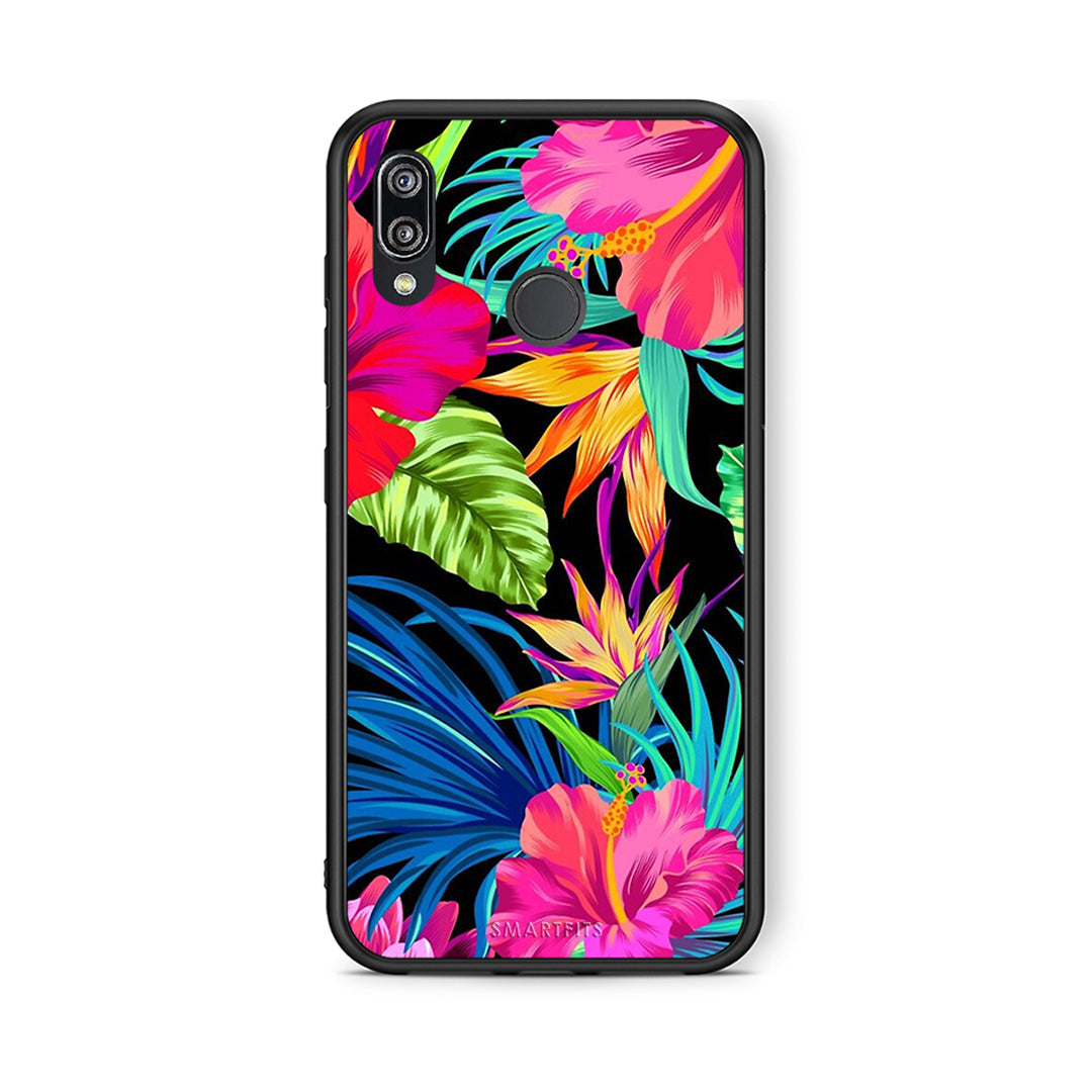 Huawei P20 Lite Tropical Flowers θήκη από τη Smartfits με σχέδιο στο πίσω μέρος και μαύρο περίβλημα | Smartphone case with colorful back and black bezels by Smartfits