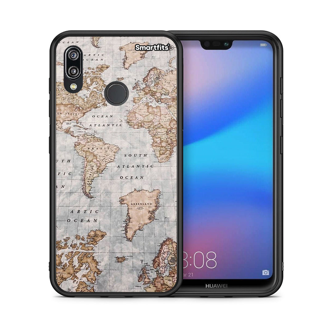 Θήκη Huawei P20 Lite World Map από τη Smartfits με σχέδιο στο πίσω μέρος και μαύρο περίβλημα | Huawei P20 Lite World Map case with colorful back and black bezels