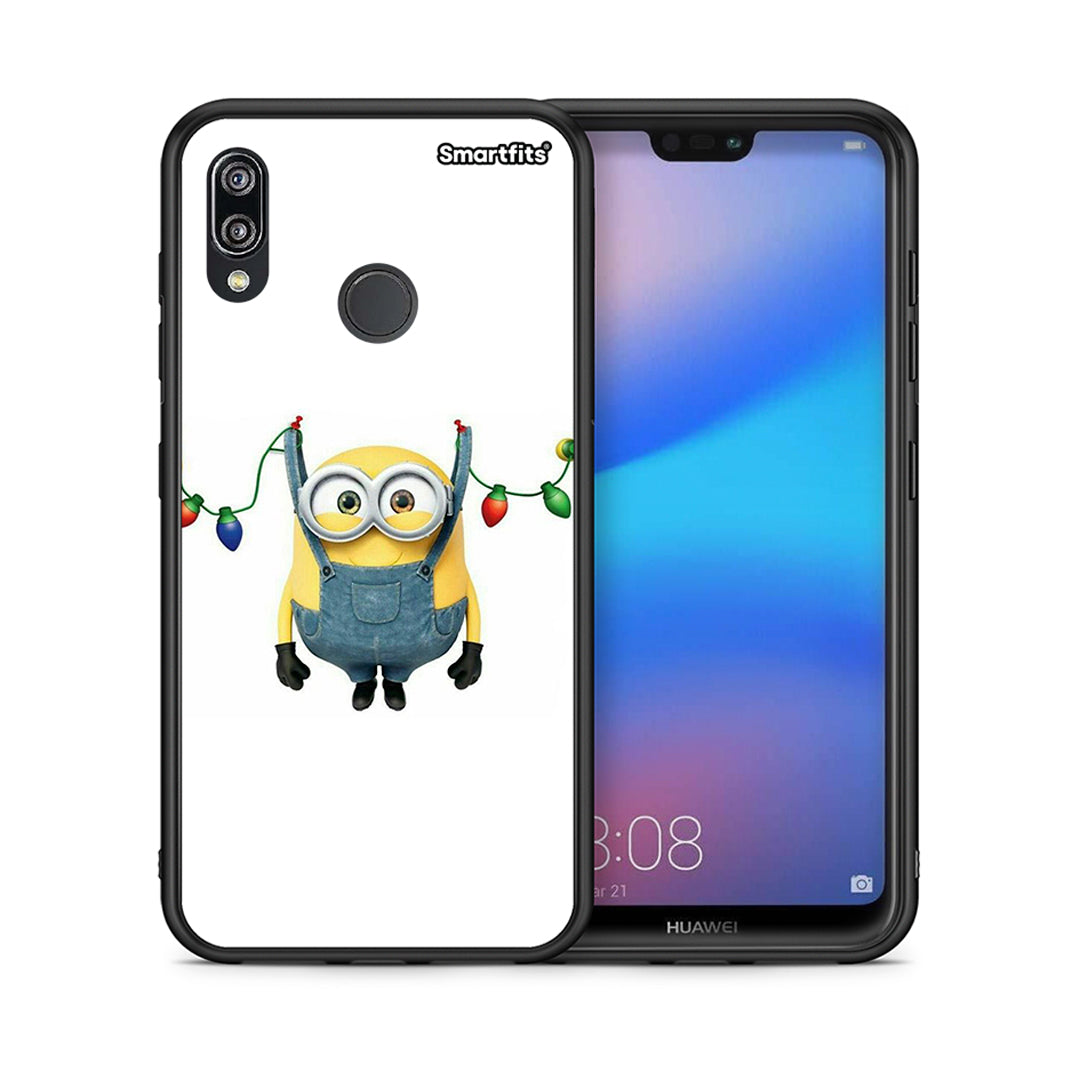 Θήκη Huawei P20 Lite Xmas Minion Lights από τη Smartfits με σχέδιο στο πίσω μέρος και μαύρο περίβλημα | Huawei P20 Lite Xmas Minion Lights case with colorful back and black bezels