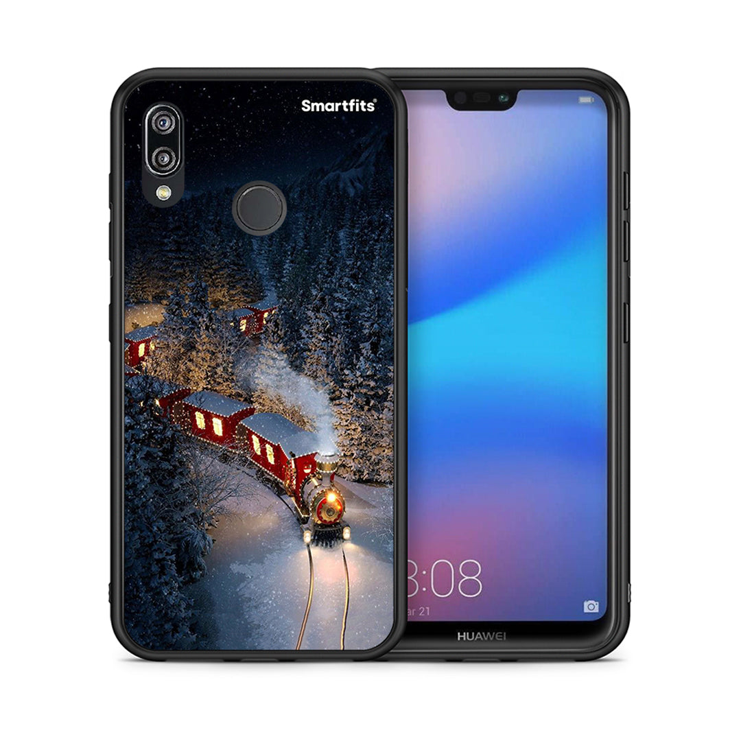 Θήκη Huawei P20 Lite Xmas Train από τη Smartfits με σχέδιο στο πίσω μέρος και μαύρο περίβλημα | Huawei P20 Lite Xmas Train case with colorful back and black bezels