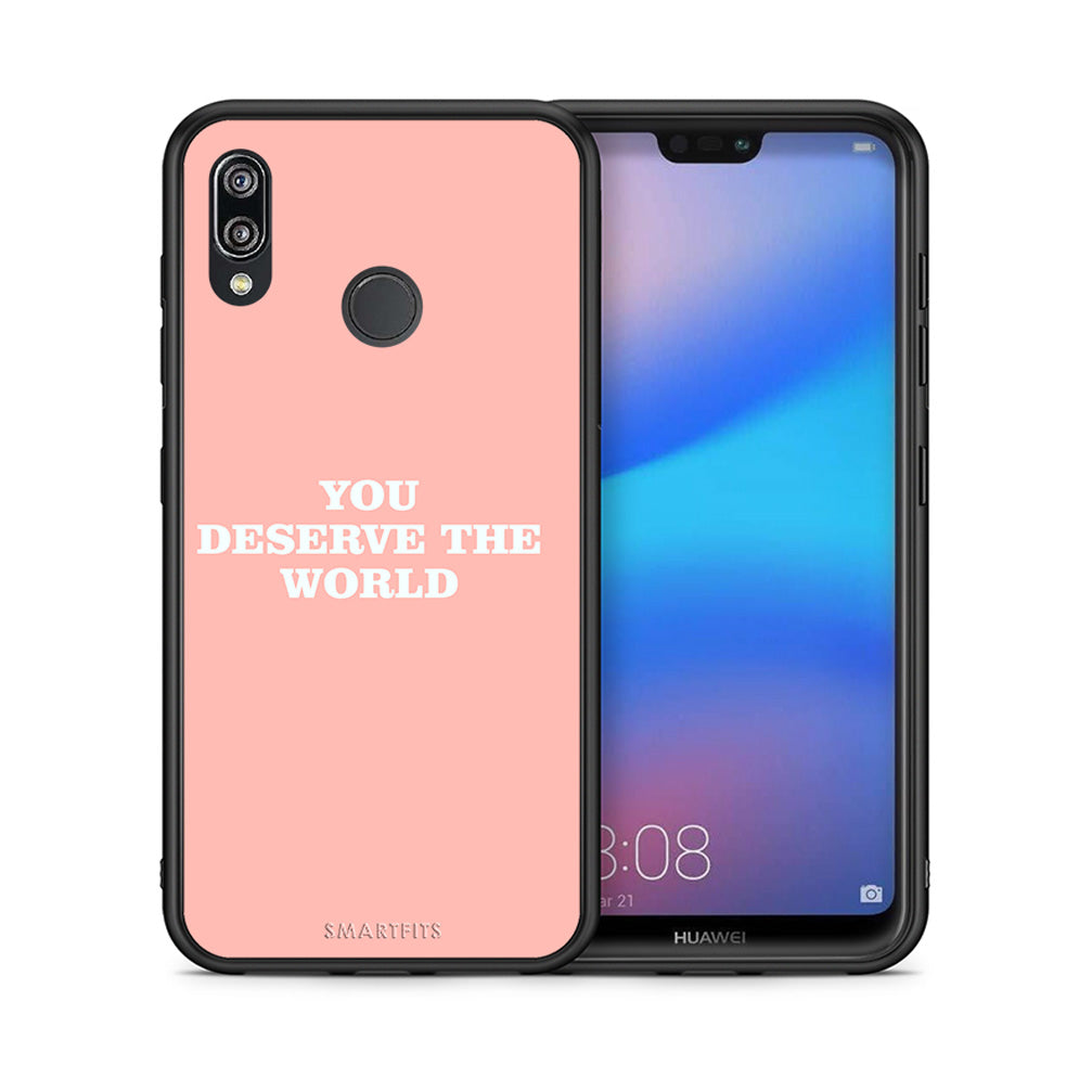 Θήκη Αγίου Βαλεντίνου Huawei P20 Lite You Deserve The World από τη Smartfits με σχέδιο στο πίσω μέρος και μαύρο περίβλημα | Huawei P20 Lite You Deserve The World case with colorful back and black bezels