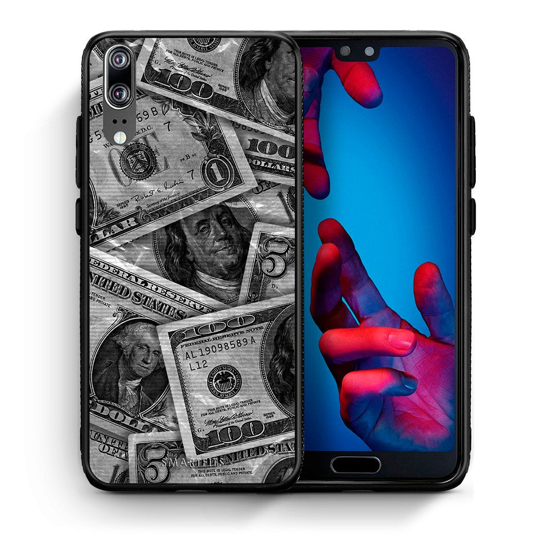 Θήκη Huawei P20 Money Dollars από τη Smartfits με σχέδιο στο πίσω μέρος και μαύρο περίβλημα | Huawei P20 Money Dollars case with colorful back and black bezels