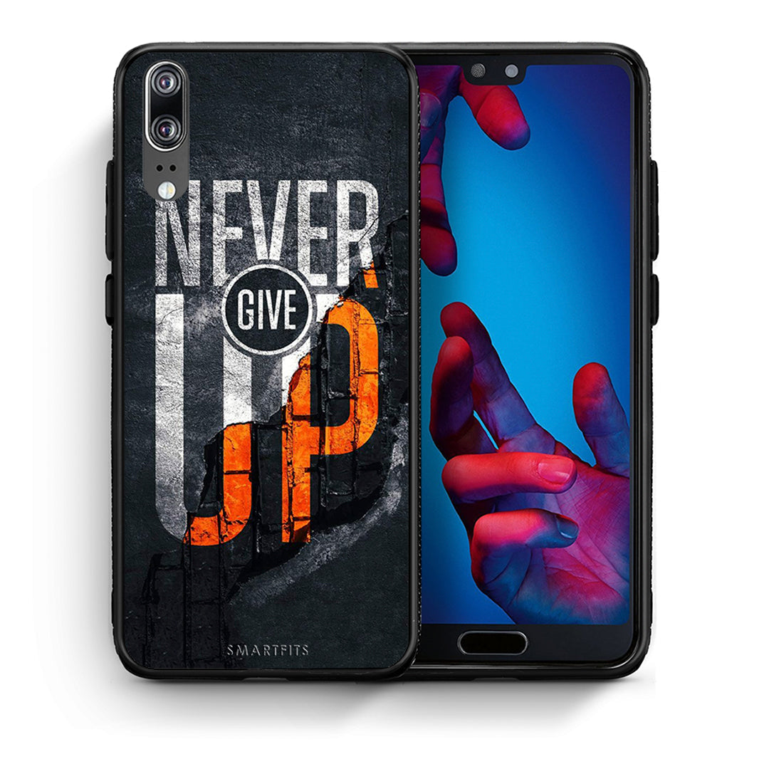 Θήκη Αγίου Βαλεντίνου Huawei P20 Never Give Up από τη Smartfits με σχέδιο στο πίσω μέρος και μαύρο περίβλημα | Huawei P20 Never Give Up case with colorful back and black bezels