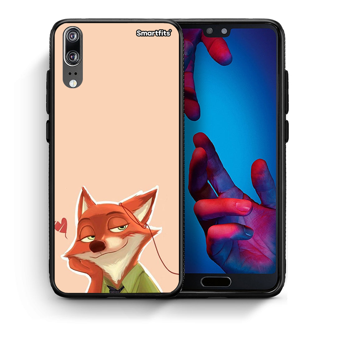 Θήκη Huawei P20 Nick Wilde And Judy Hopps Love 1 από τη Smartfits με σχέδιο στο πίσω μέρος και μαύρο περίβλημα | Huawei P20 Nick Wilde And Judy Hopps Love 1 case with colorful back and black bezels