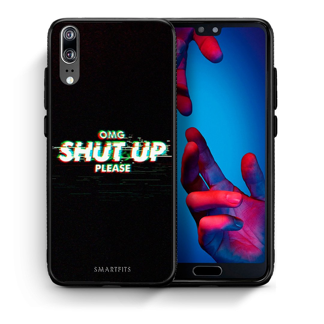 Θήκη Huawei P20 OMG ShutUp από τη Smartfits με σχέδιο στο πίσω μέρος και μαύρο περίβλημα | Huawei P20 OMG ShutUp case with colorful back and black bezels