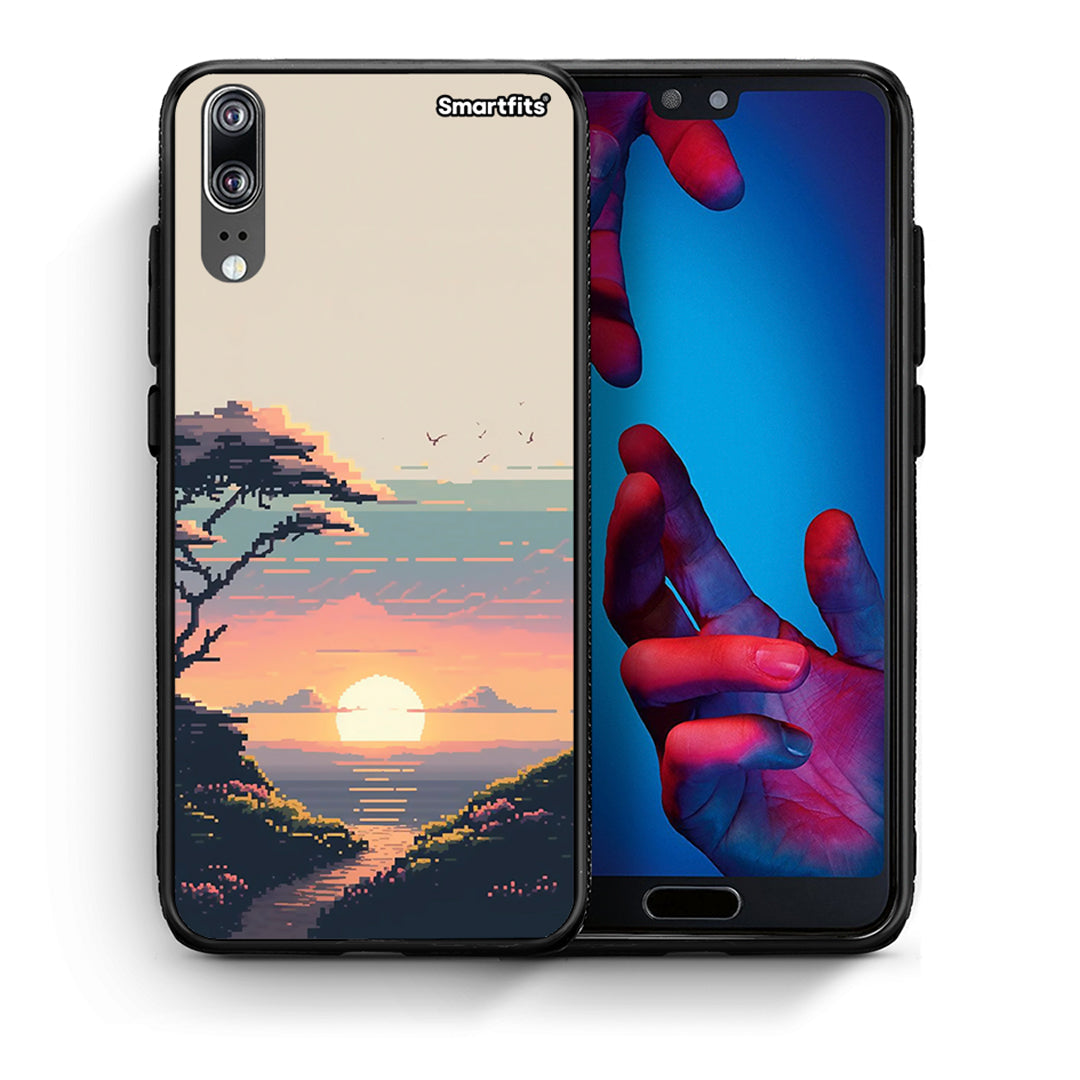 Θήκη Huawei P20 Pixel Sunset από τη Smartfits με σχέδιο στο πίσω μέρος και μαύρο περίβλημα | Huawei P20 Pixel Sunset case with colorful back and black bezels