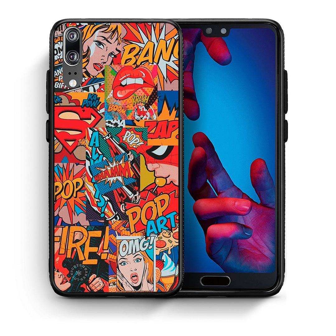 Θήκη Huawei P20 PopArt OMG από τη Smartfits με σχέδιο στο πίσω μέρος και μαύρο περίβλημα | Huawei P20 PopArt OMG case with colorful back and black bezels