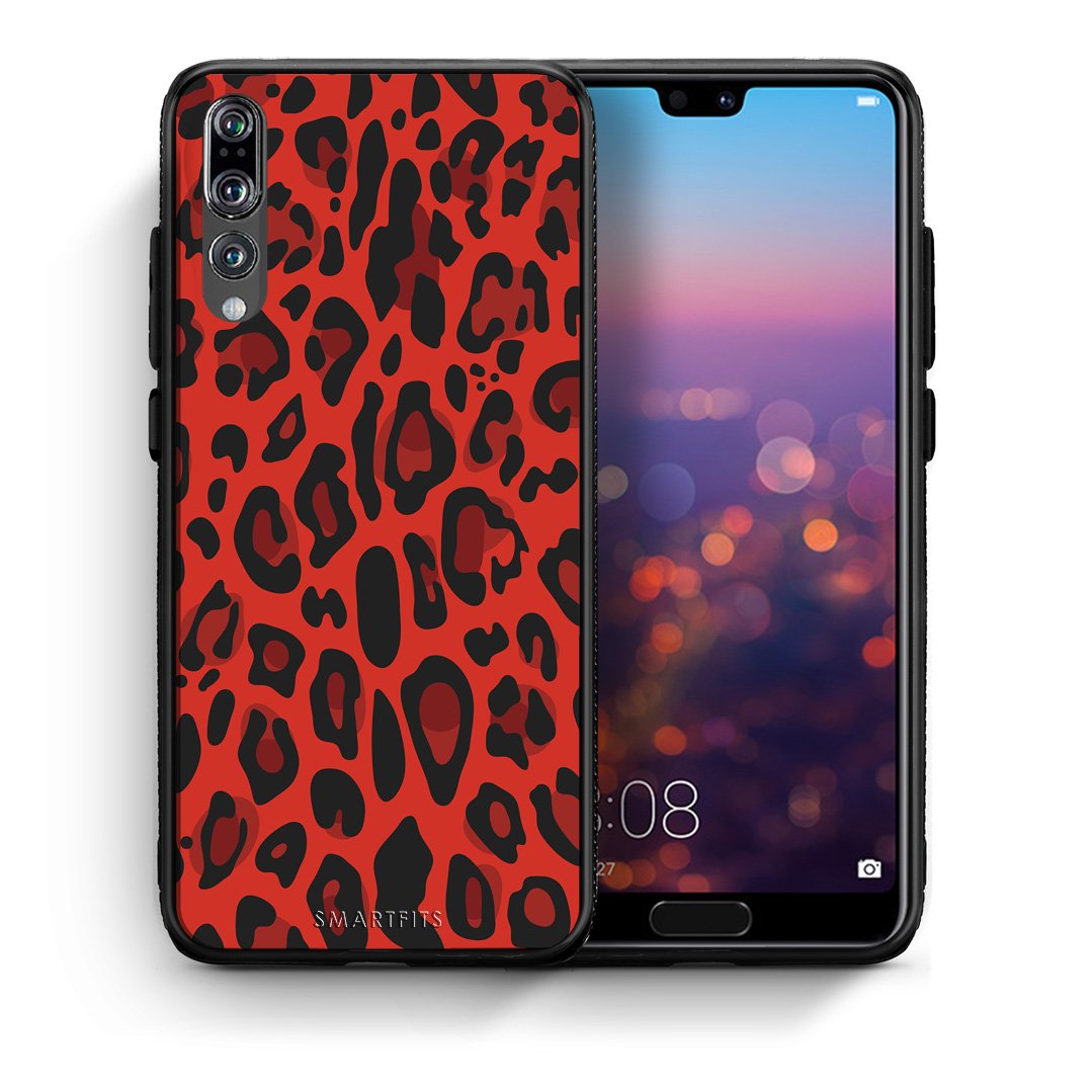 Θήκη Huawei P20 Pro Red Leopard Animal από τη Smartfits με σχέδιο στο πίσω μέρος και μαύρο περίβλημα | Huawei P20 Pro Red Leopard Animal case with colorful back and black bezels